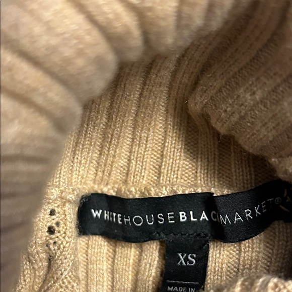 WHBM Camel/Tan Ribbed Pointelle Turtleneck Tunic Sweater - Picture 3 of 12